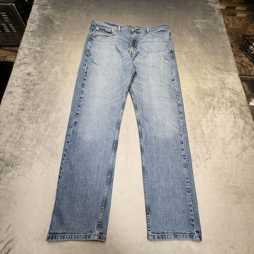 Levis 505 Jeans Mens 38x32 Light Wash Blue Straight Leg Denim Stretch Casual